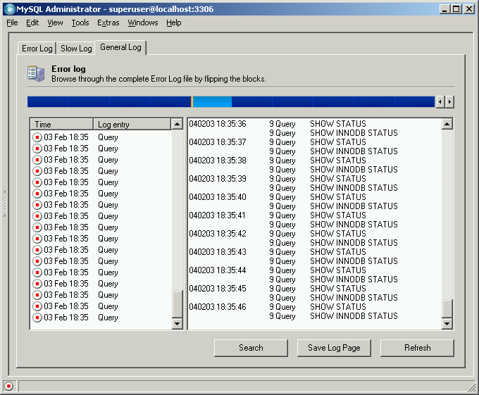 Displaying entries from the middle of the
          General Log