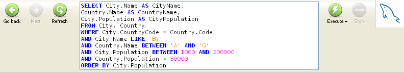 L'area delle query espansa a dieci
              righe