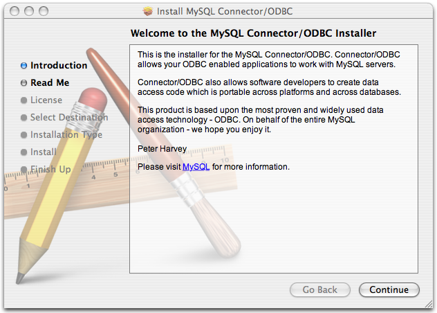 MyODBC Mac OS X Installer -
                  Grußbildschirm des Installers