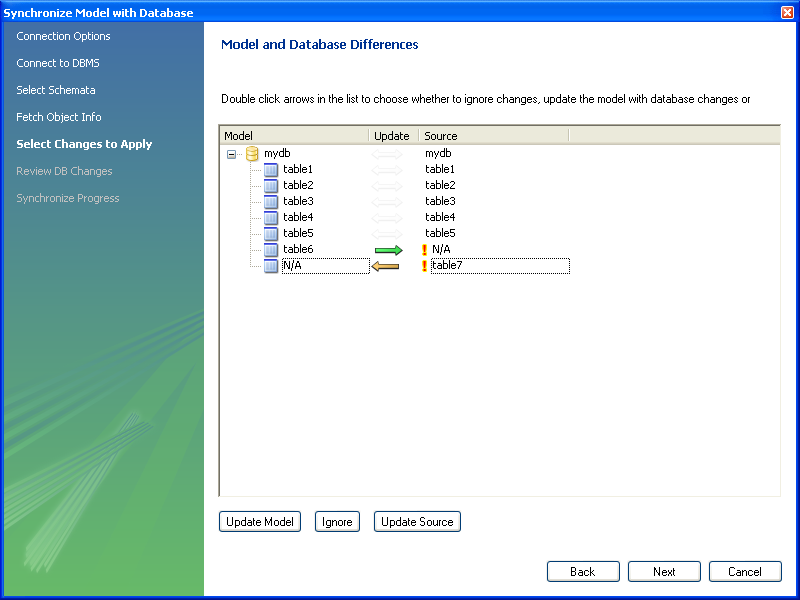 Click arrows to change direction of
          synchronization