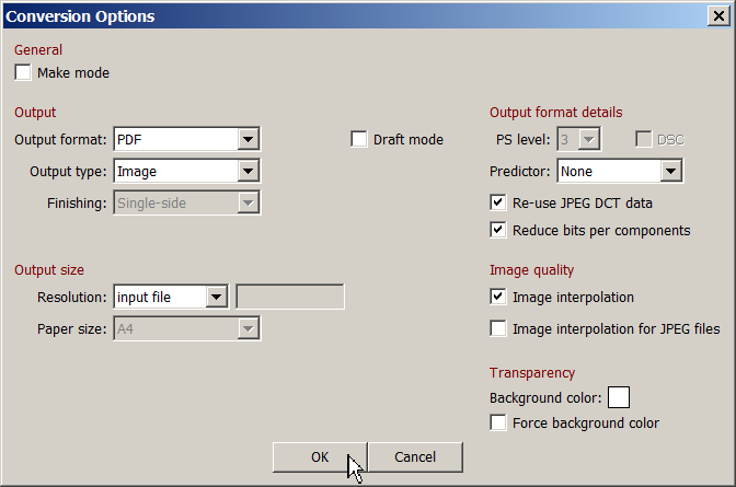 Dialog box "Conversion options"